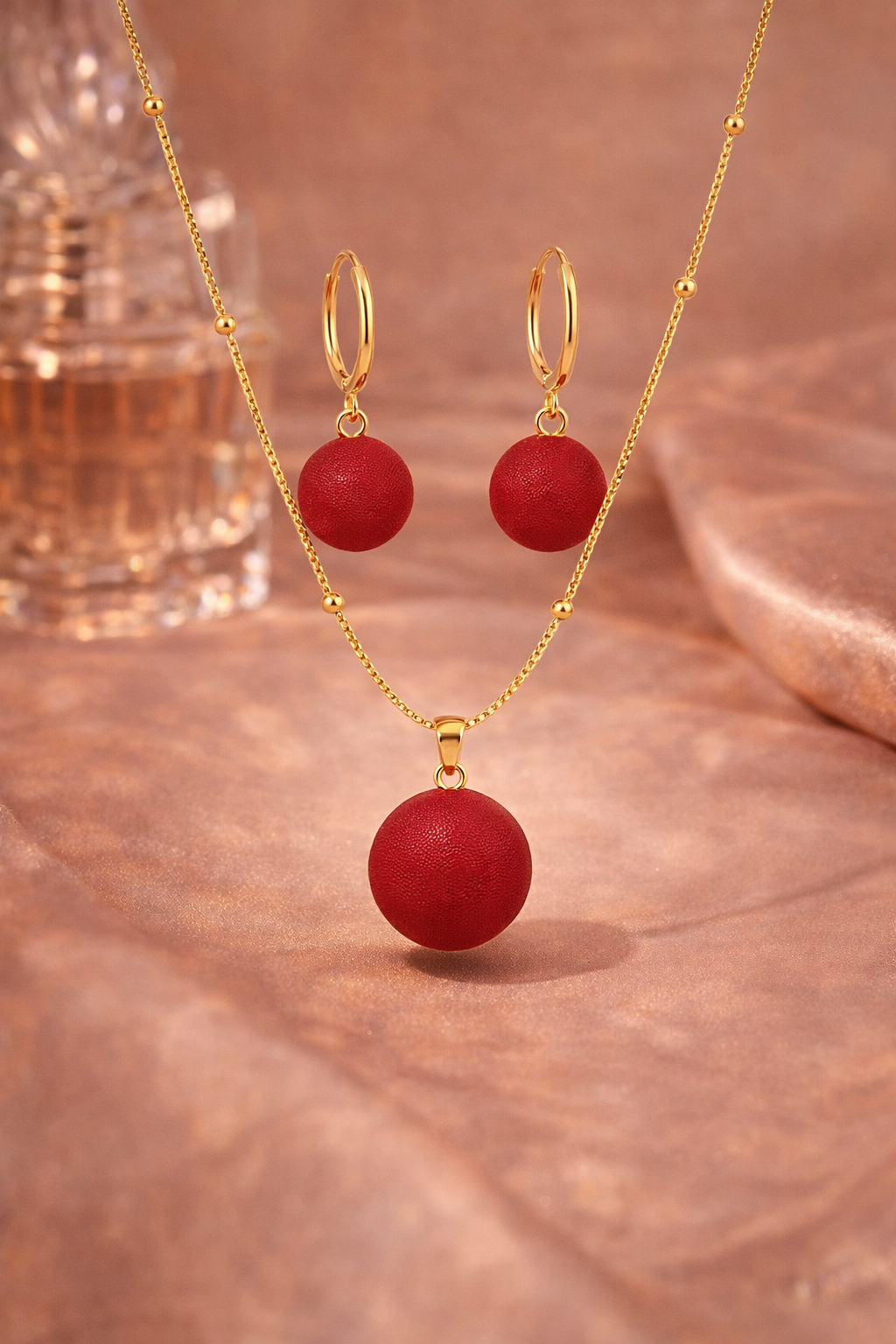 ShivAura Red Ball Pendant Necklace Set for Women – Korean Style Minimalist Jewelry | Anti Tarnish Premium Fashion Jewelry Online